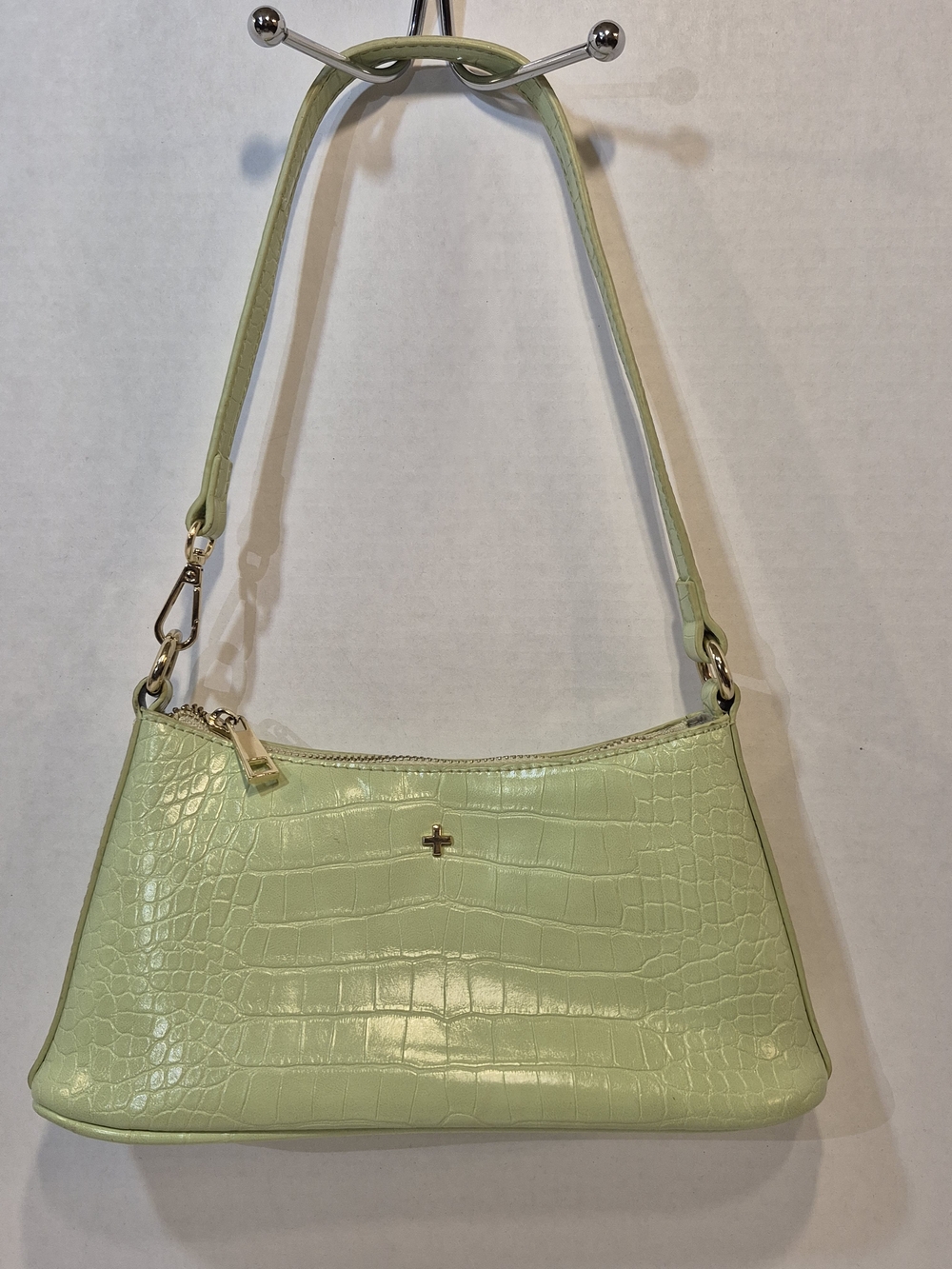 Peta + Jain Pistachio Pastel Green Croc Embossed Baguette Mini Shoulder Bag Y2K